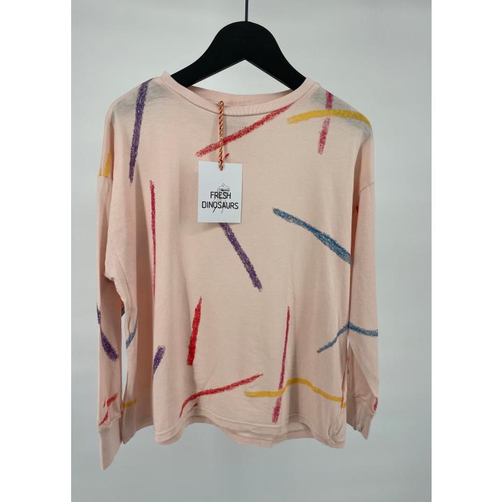 Longsleeve Roze Verfstrepen - 128 / 134 - Nieuw