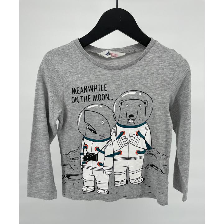 Longsleeve Grijs Beer en Haai in de Ruimte Maat 110 / 116