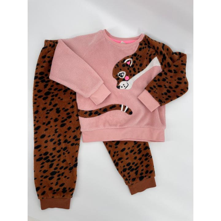 Pyjama Bruin Cheeta Fleece Maat 110 / 116