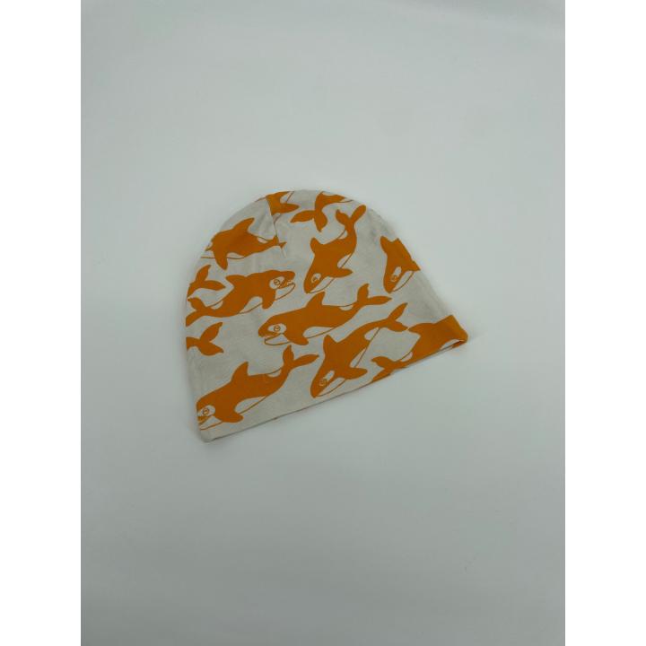 Beanie Wit Oranje Orka Print Maat 3 - 9 Jaar