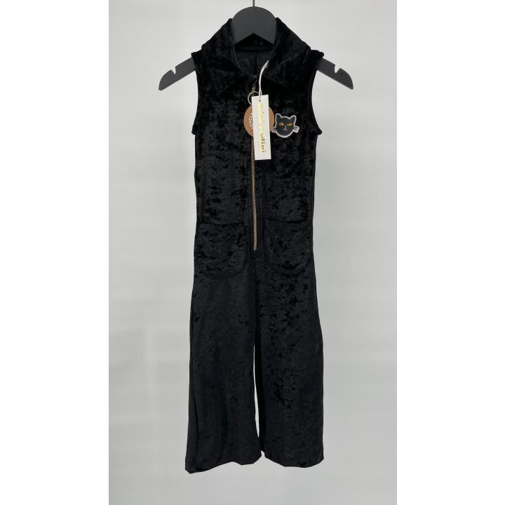 Jumpsuit Mouwloos Zwart Velours Kat Maat 104 / 110