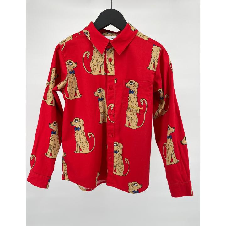Overhemd Rood Hondjes Strik Maat 128 / 134