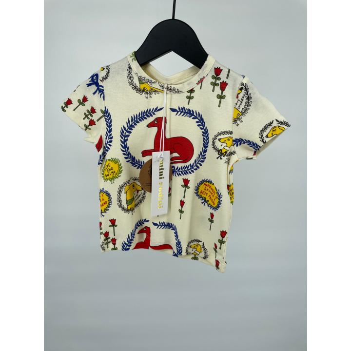 T-shirt Beige Honden Print Maat 80 / 86