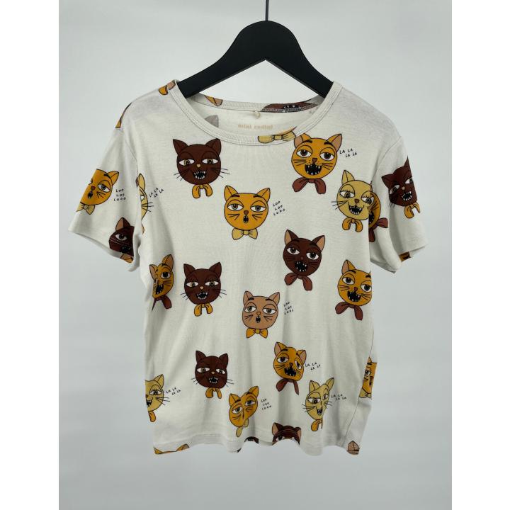 T-shirt Beige Katten Koor Print Maat 140 / 146