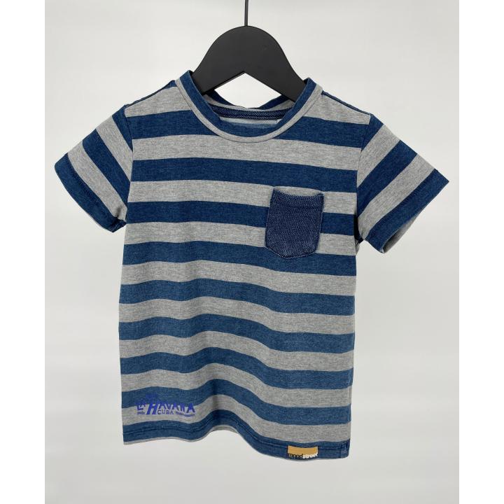 T-shirt Donkerblauw Grijs Gestreept Maat 104