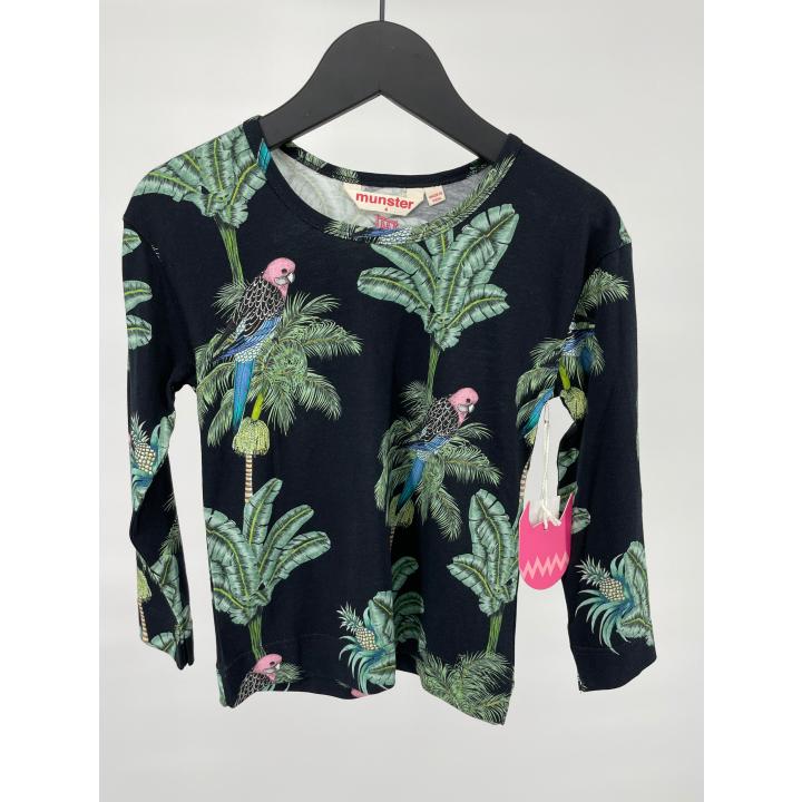 Longsleeve Zwart met Palmbomen en Vogel Print - 104 - Nieuw