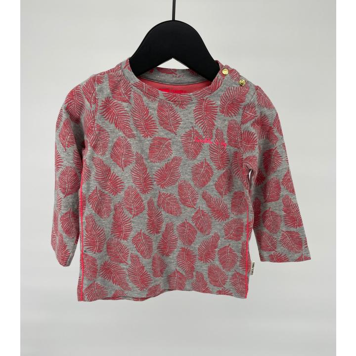 Longsleeve Grijs Roze Blaadjes Print Maat 68