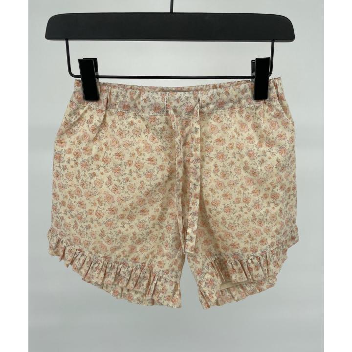 Korte Broek Beige Bloemetjes Print Roesjes Maat 110