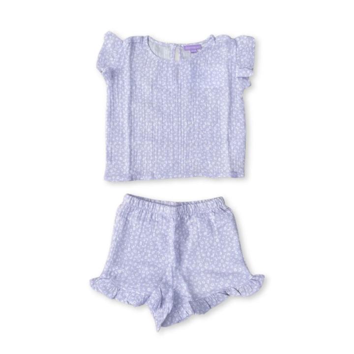 Swim essentials jumpsuit setje voor kinderen lila panter print muslin maat 110/116