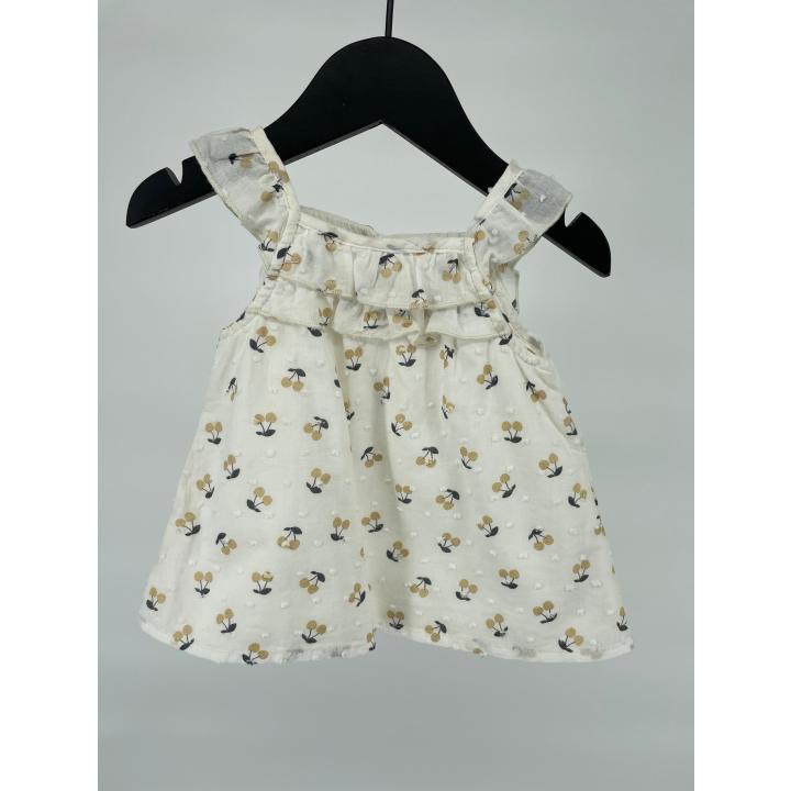 Top Mouwloos Beige Kersen Roesjes Maat 68