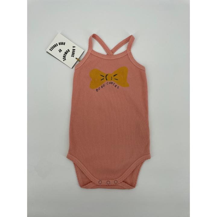 Romper Mouwloos Roze Gele Strik Maat 86 / 92
