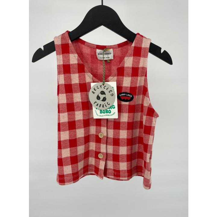 Top Mouwloos Rood Beige Geblokt Maat 104 / 110