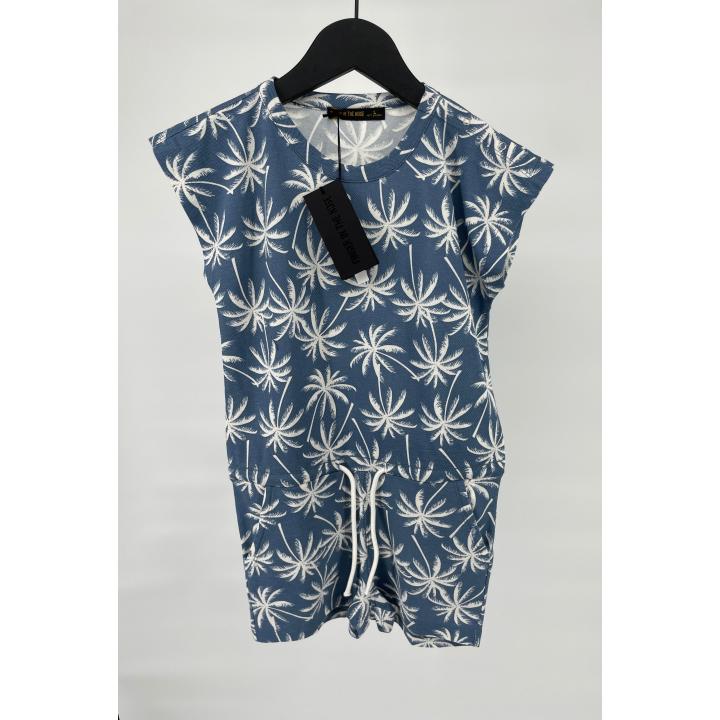 Jumpsuit Kort Blauw Palmbomen Print - 122 - Nieuw