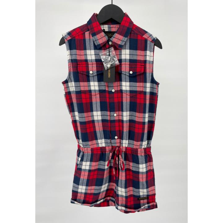 Jumpsuit Mouwloos Rood Wit Blauw Geruit Maat 134