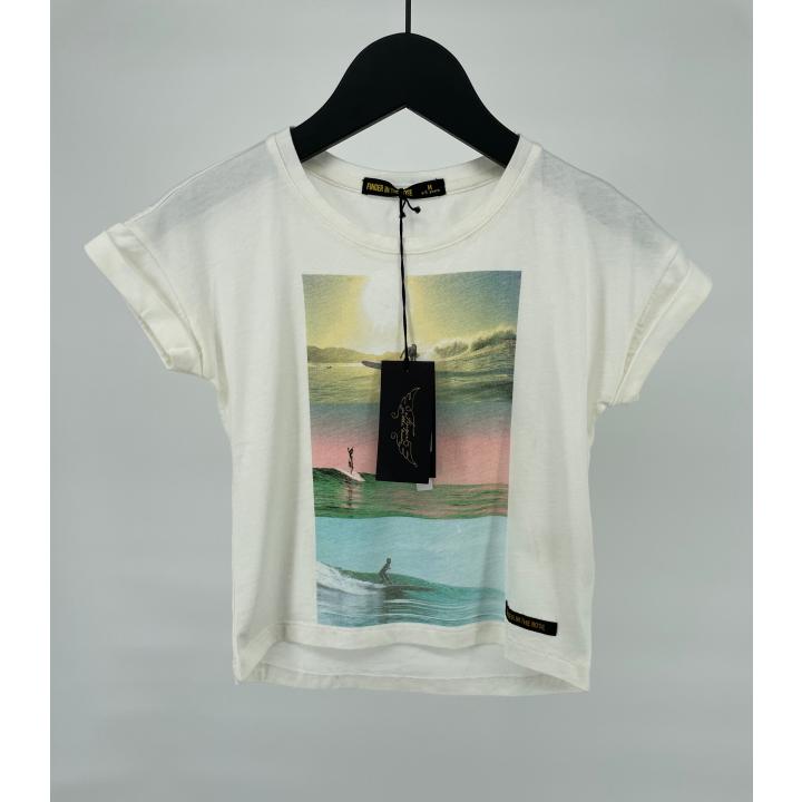 T-shirt Beige Surf Girl Print Maat 110