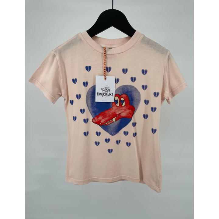 T-shirt Roze Krokodil Hartjes Maat 116 / 122