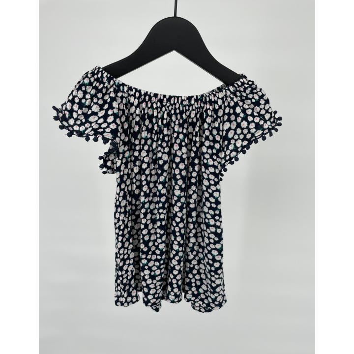 Top Mouwloos Donkerblauw Bloemetjes Maat 98 / 104