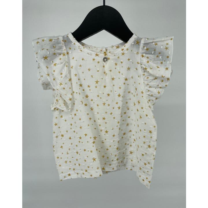 Top Mouwloos Beige Gele Sterren Roesjes Maat 74 / 80