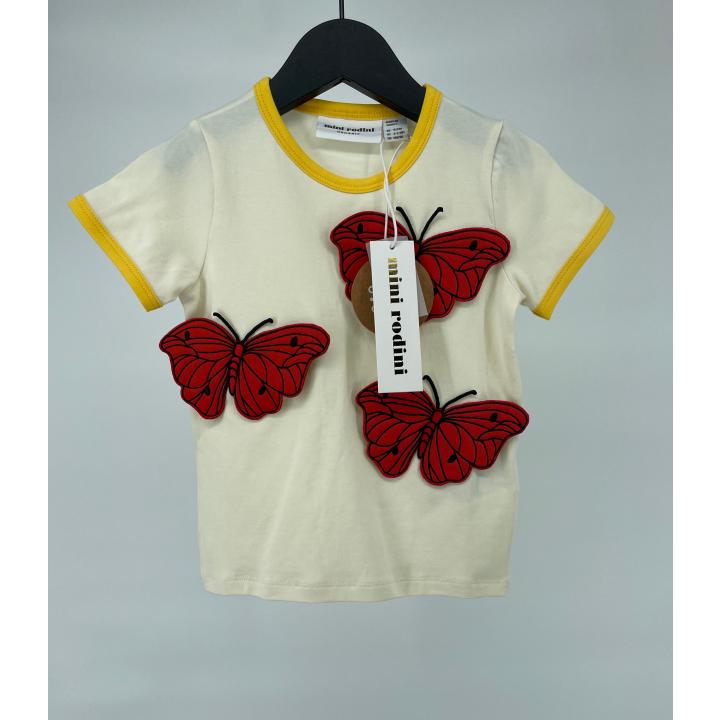 T-shirt Beige Rood Vlinders - 92 / 98 - Nieuw