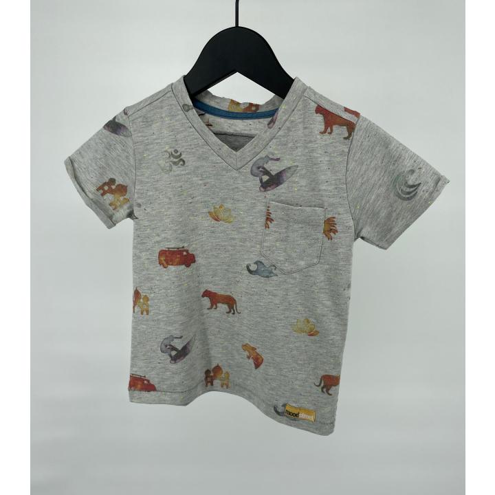 T-shirt Grijs Gemêleerd V-hals met Print Maat 104