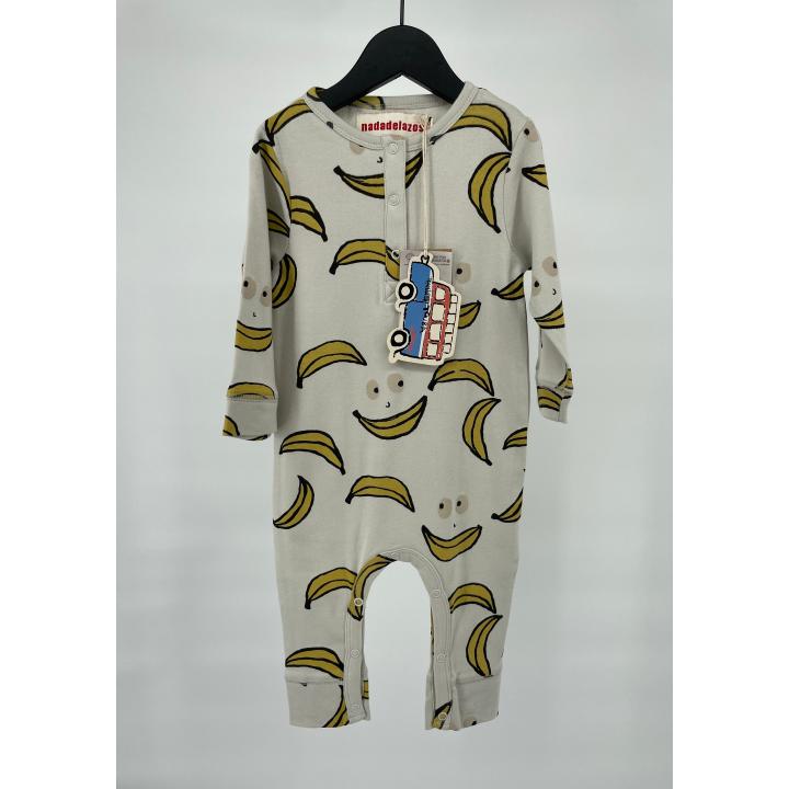 Jumpsuit Grijs Bananen Gezichtjes Maat 74 / 80