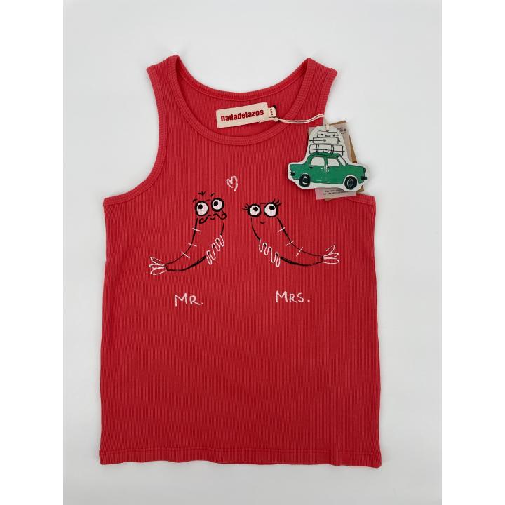 Tanktop Rood Mr & Mrs Shrimp Maat 134 / 140