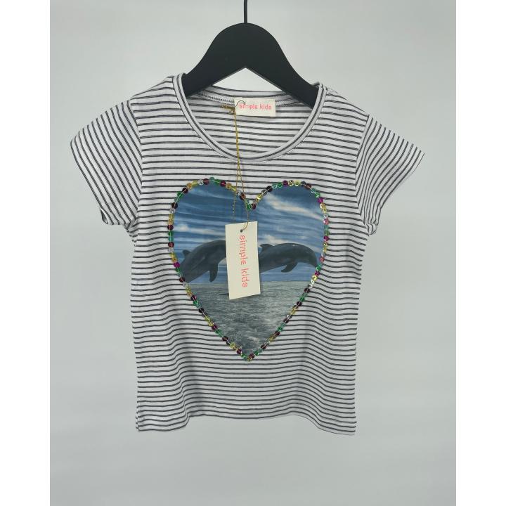 T-shirt Wit Gestreept Dolfijnen Maat 98 / 104