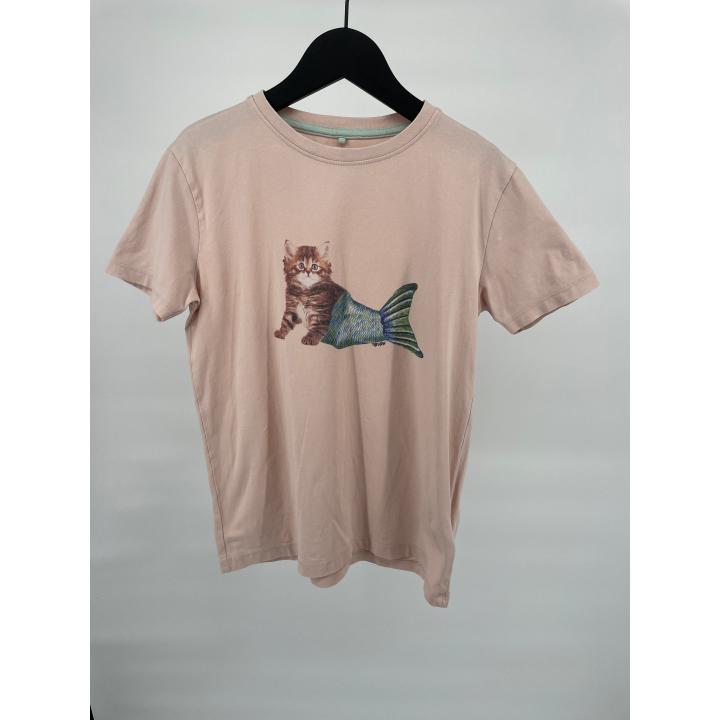 T-shirt Roze Poes met Zeemeermin Staart Maat 146 / 152