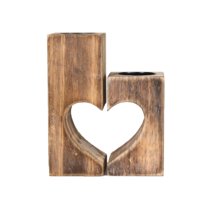 Woodart Waxinehouder Hart Set 2 Naturel 15x12