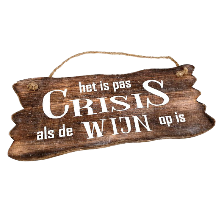 Woodart Wandbordje Crisis Wijn  12x30 cm