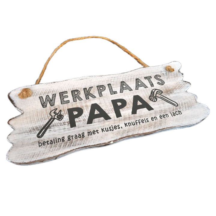 Woodart Wandbordje Werkplaats Papa Wit 12x30 cm