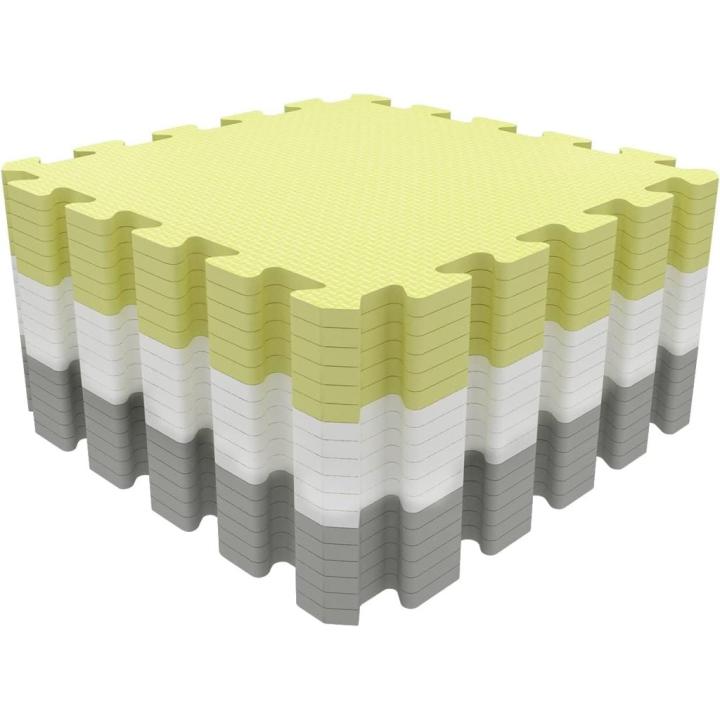 Transformeer je vloer met onze zachte interlockende puzzelmat - Creëer een veilige, comfortabele ruimte! - 18 Pieces - Geel Wit Grijs