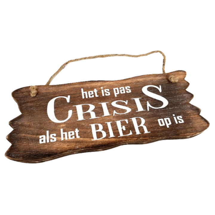 Woodart Wandbordje Crisis Bier 12x30 cm