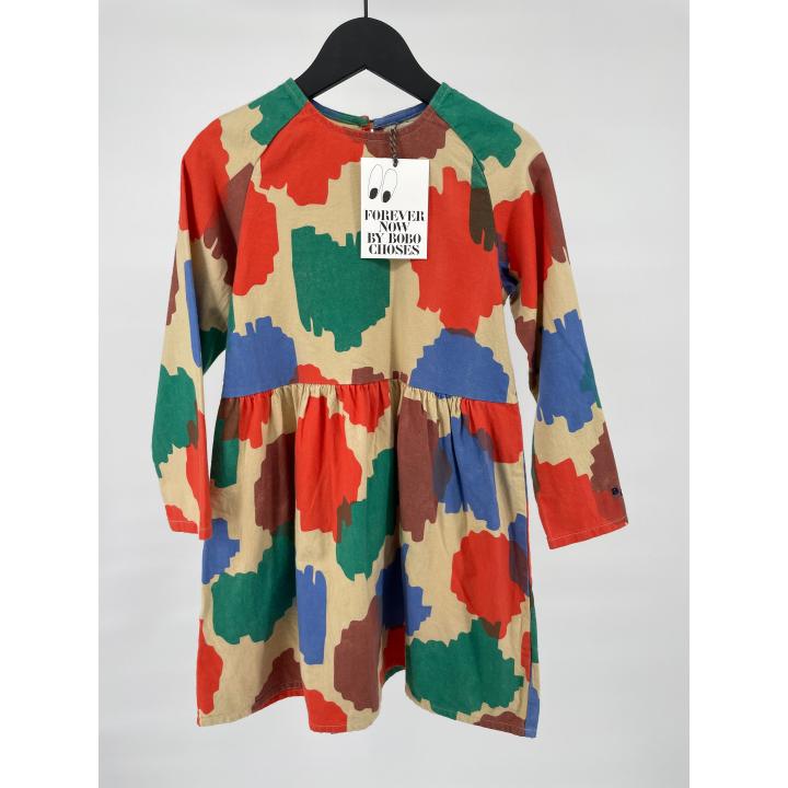Jurk Lange Mouwen Beige Multi Color 'Spots' Maat 116 / 122