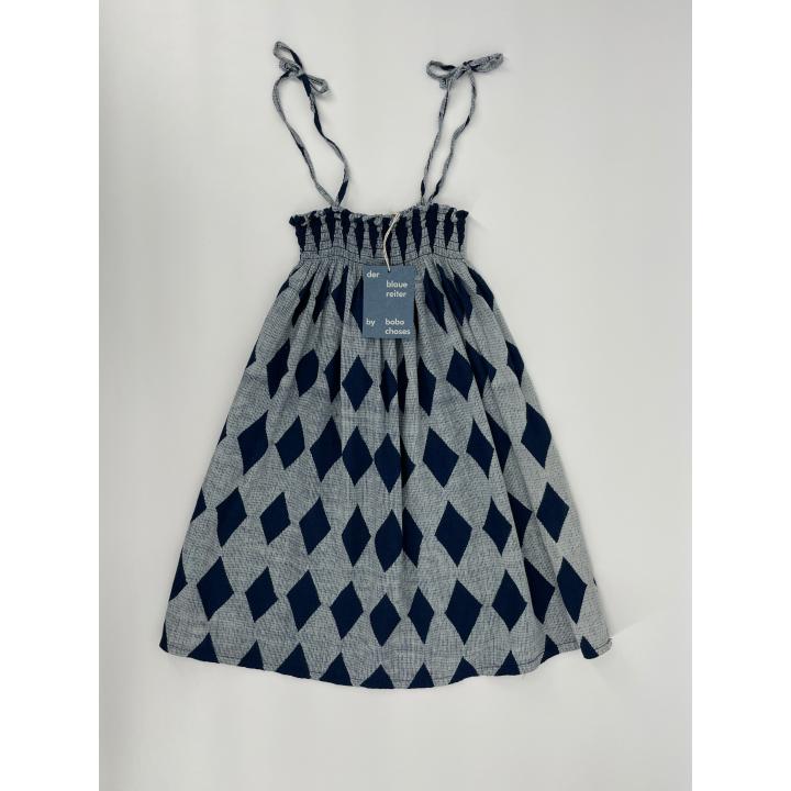 Jurk Donkerblauw Mouwloos Ruiten Maat 92 / 98