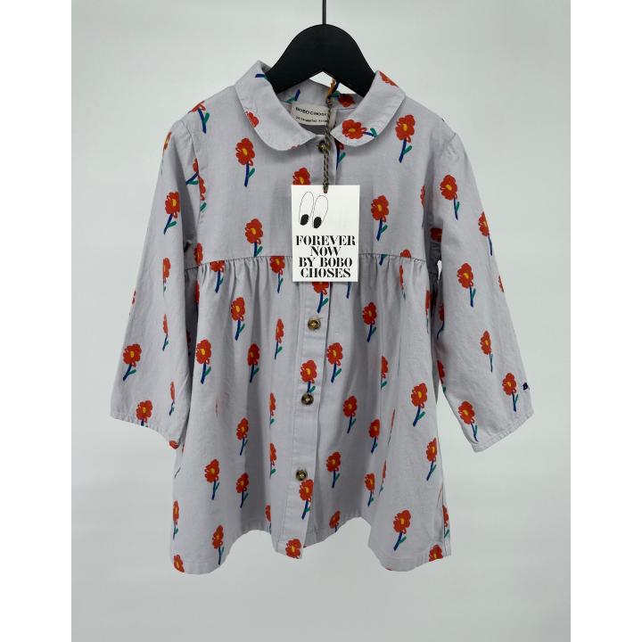 Jurk Grijs Lange Mouw Bloemetjes Print Maat 92 / 98