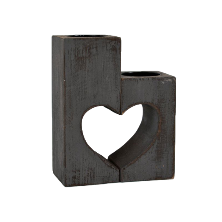 Woodart Waxinehouder Hart Set 2 Grijs 15x12