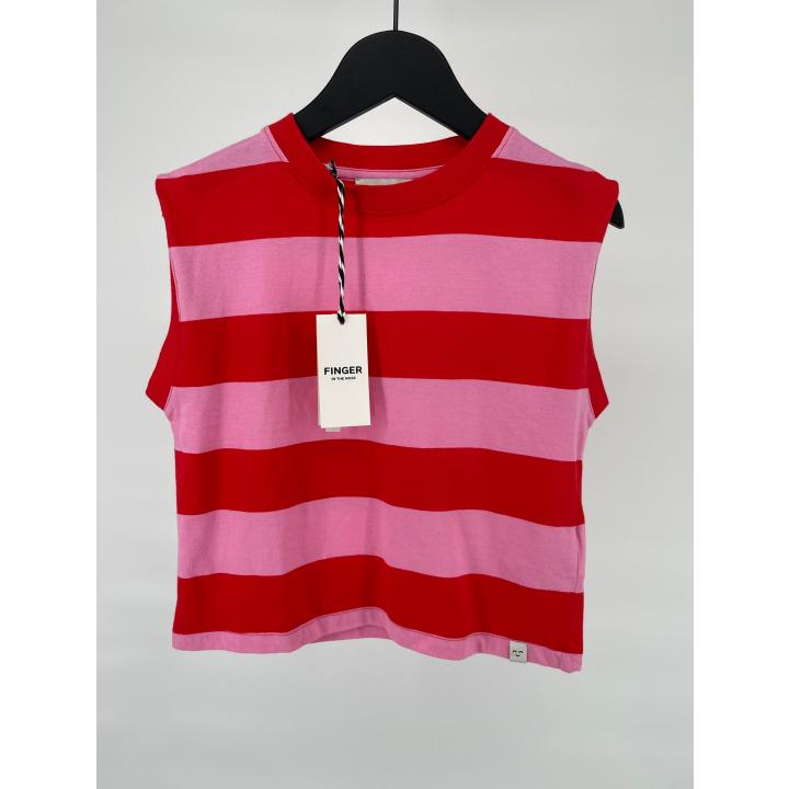 Top Mouwloos Roze Rood Gestreept Watermeloen Maat 122