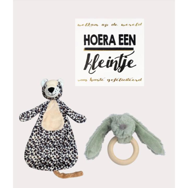 Happy Horse X Leopard Lou Cadeauset Groen Bijtring + Knuffeldoekje