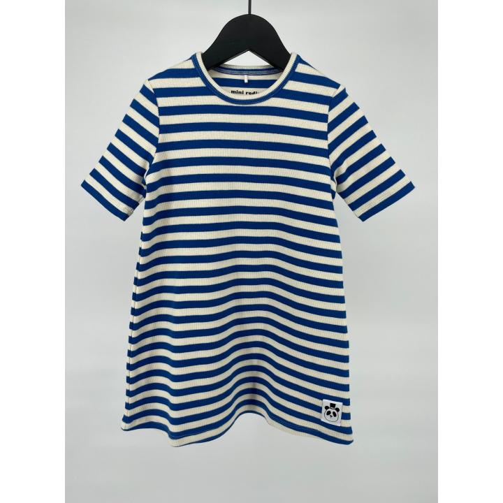 Jurk Blauw Beige Gestreept Rib Maat 92 / 98