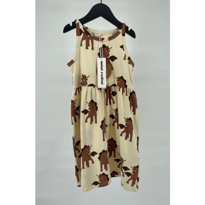 Jurk Beige Mouwloos Unicorn Print Maat 92 / 98