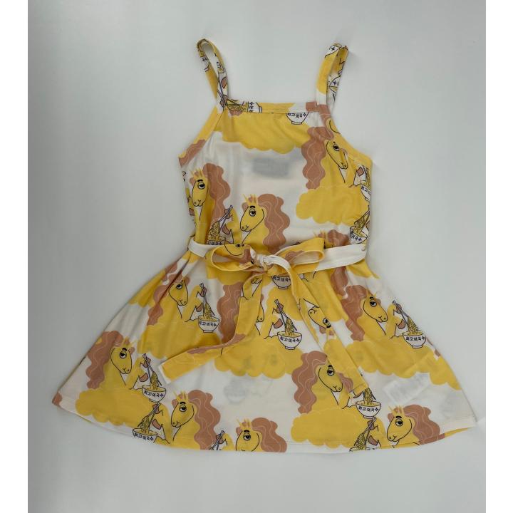 Jurk Mouwloos Unicorn Print Geel Roze Maat 104 / 110