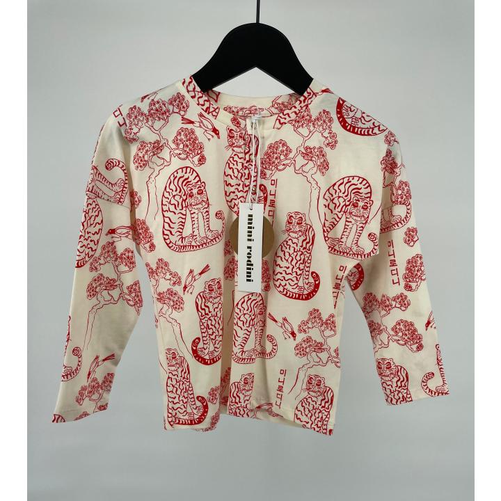 Longsleeve Beige Rood Tijger Print Maat 104 / 110