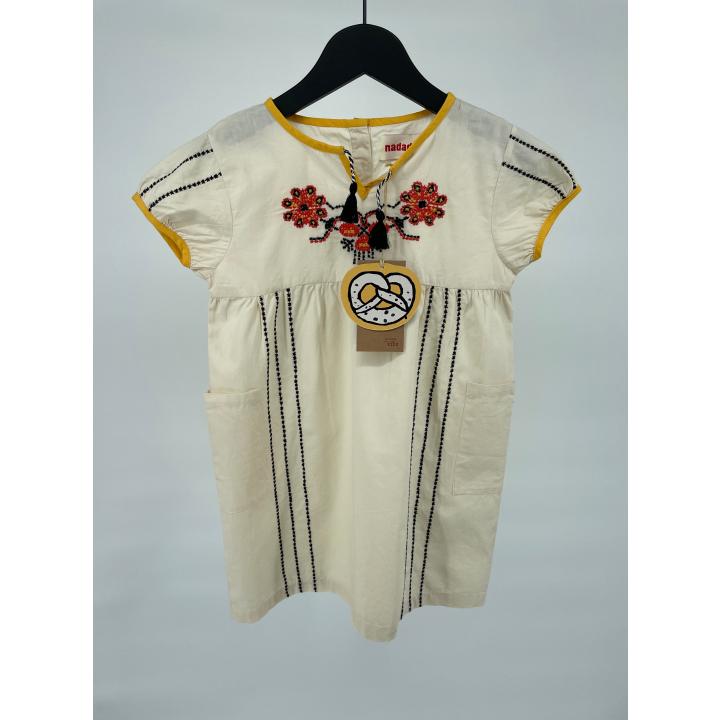 Tuniek Jurkje Beige Bloemen Borduursels - 110 / 116 - Nieuw