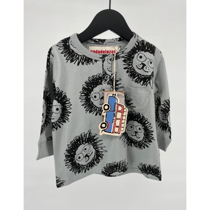 Longsleeve Blauw Grijs Leeuwen Maat 74 / 80