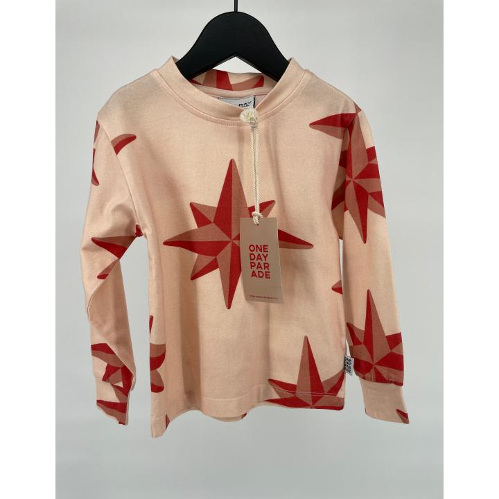 Longsleeve Perzik Rood Sterren - 98 / 104 - Nieuw