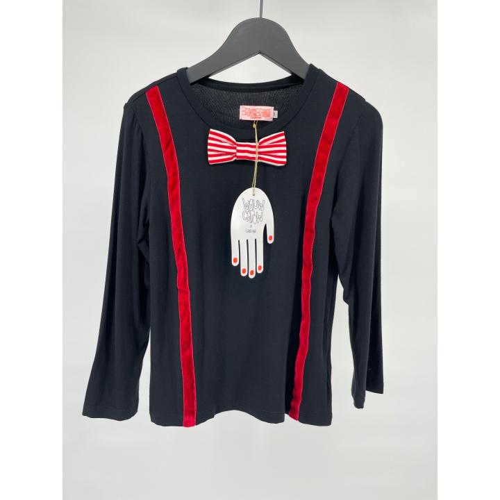 Longsleeve Zwart Rood Strikje Bretels Maat 128