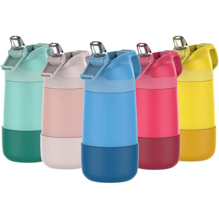 Drinkfles voor kinderen, 400ML met rietje Lekvrij, roestvrij staal Waterfles Kids, BPA-vrij thermosfles, kinderfles voor sport, outdoor, camping, fiets en school - 350ML - Blauw