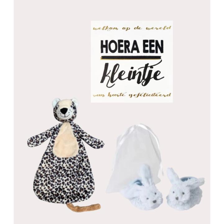 Happy Horse X Leopard Lou Cadeauset Blauw Slofjes + Knuffeldoekje