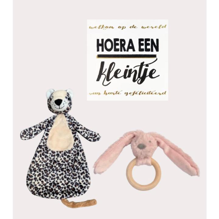 Happy Horse X Leopard Lou Cadeauset Oud Roze Bijtring + Knuffeldoekje